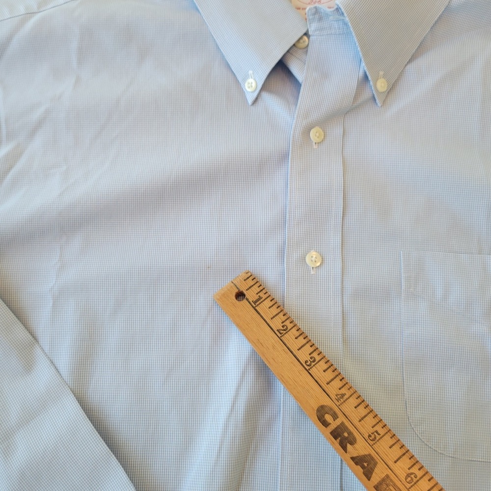 Brooks Brothers Dress Shirt Mens 17 4/5 Blue Check Houndstooth Non Iron 346 - Picture 7 of 10